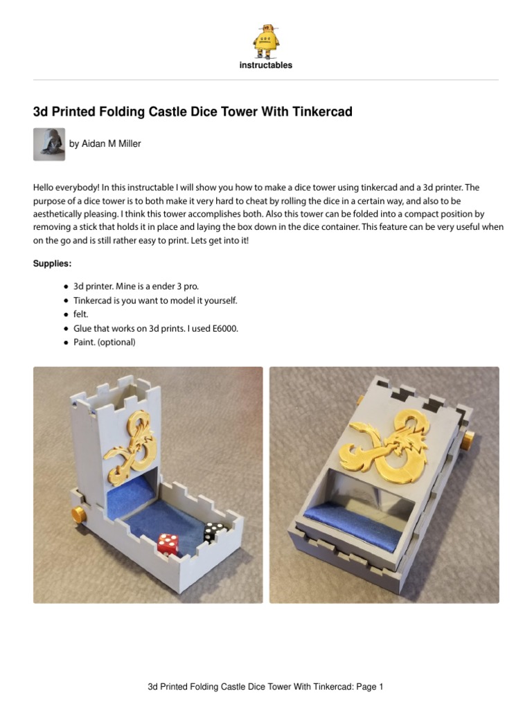 3d Printed Folding Castle Dice Tower With Tinkercad: Instructables ...