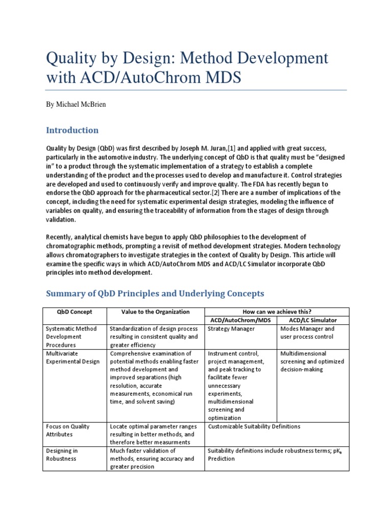 Quality by Design: Method Development With Acd/Autochrom Mds | PDF ...