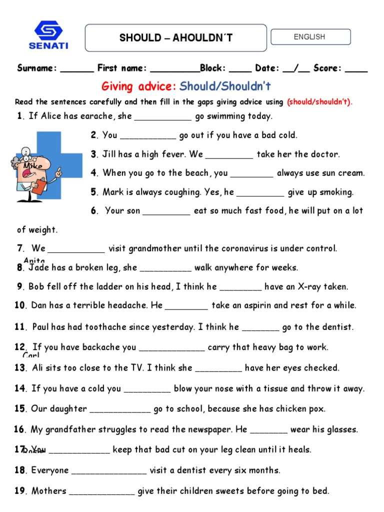 Should/Shouldn't Advice Worksheet | PDF | Self-Improvement | Wellness