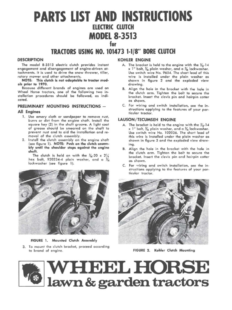 WheelHorse Electric Clutch Conversion For Post 1970 Tractors 83513
