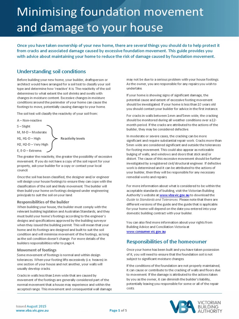 Minimising Foundation Movement and Damage To Your House Info Sheet ...