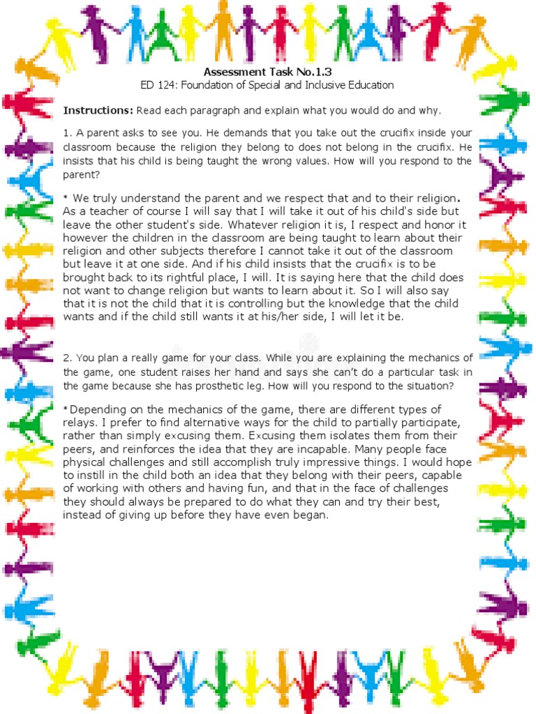 Assessment Task No 1.3 | PDF | Inclusion (Education) | Classroom