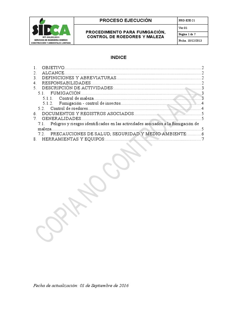 Procedimiento de Fumigación y Control de Plagas | PDF | Pesticida ...