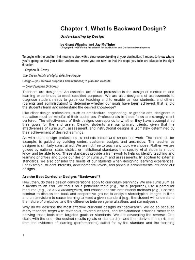 Chapter 1. What Is Backward Design? The Seven Habits of Highly