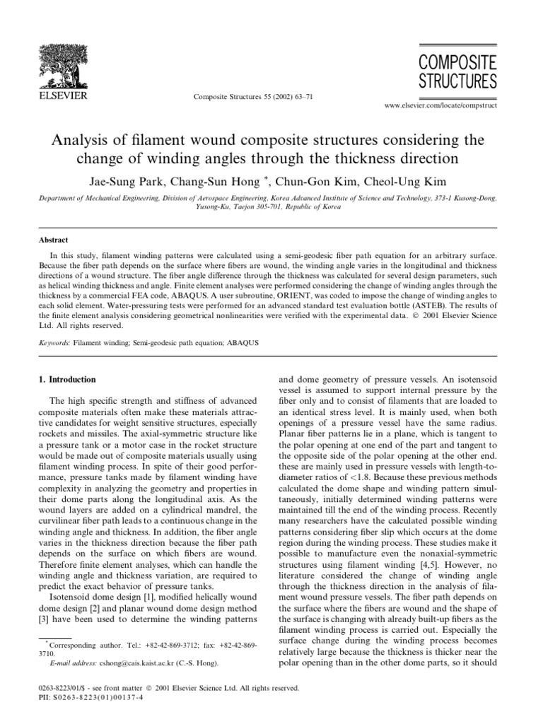 Analysis of Filament Wound Composite Structures Considering The Change ...