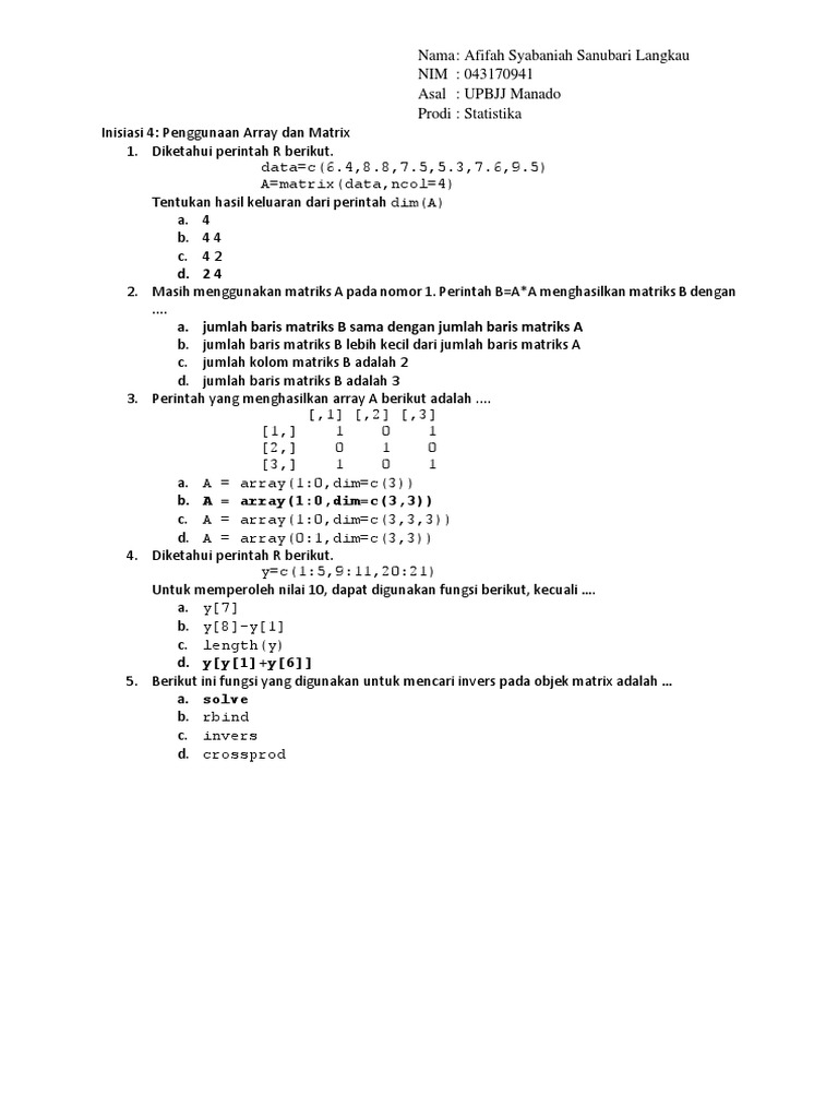 Penggunaan Array dan Matriks dalam R | PDF | Metode & Bahan Ajar | Komputer