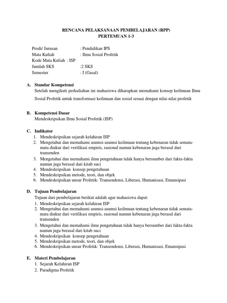 RPP Kuliah Ilmu Sosial Profetik | PDF | Sains & Matematika