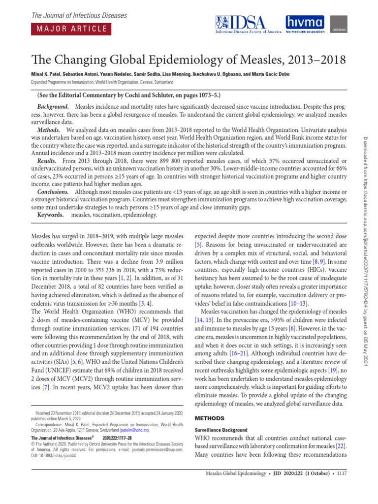 Measles Global Epidemiology 2020 222 1117 | PDF | Measles | Vaccines