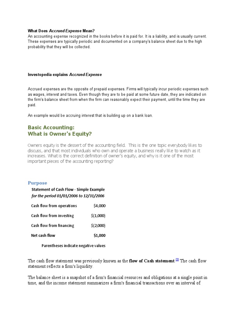 What Does Accrued Expense Mean PDF Cash Flow Statement Market Liquidity