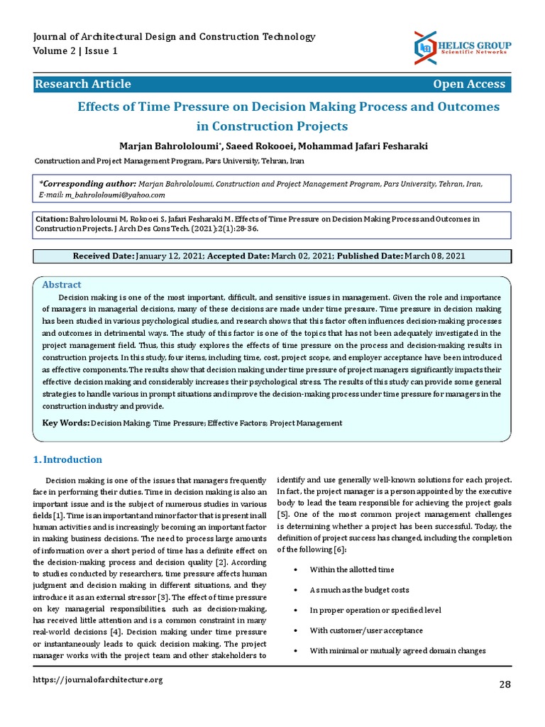 Time Pressure Effects on Construction Decisions | PDF | Decision Making ...