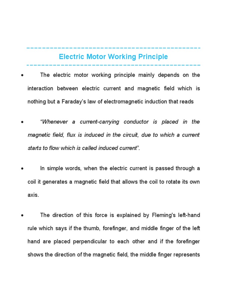 Electric Motor Working Principle PDF Electric Motor Field