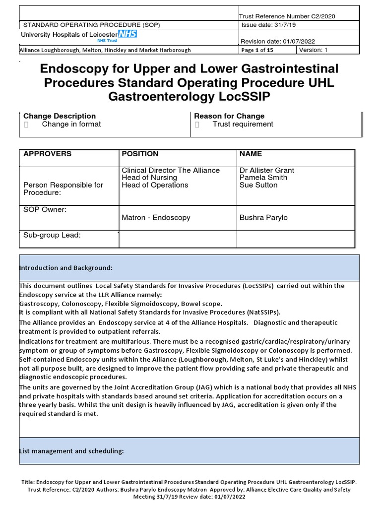 Endoscopy SOP for Gastro Procedures | PDF | Endoscopy | Colonoscopy