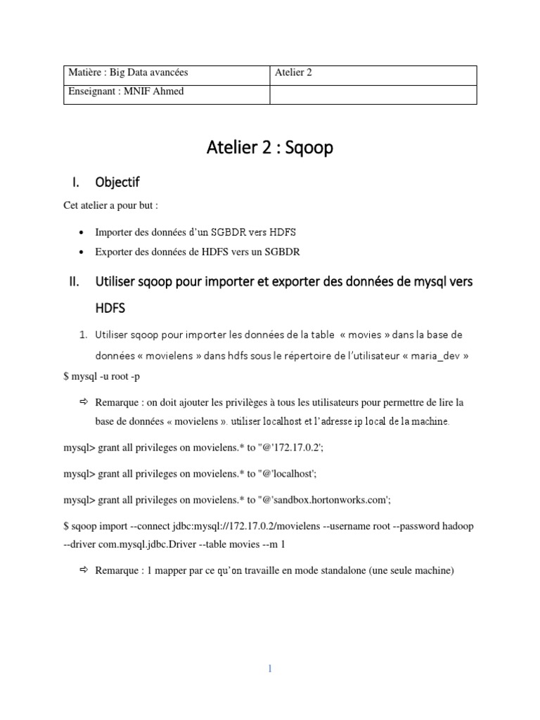 Atelier2 Sqoop | PDF | MySQL | Design de logiciel