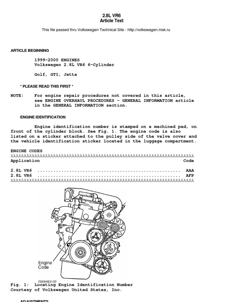 2.8L VR6 Engine Service Manual | PDF | Piston | Cylinder (Engine)