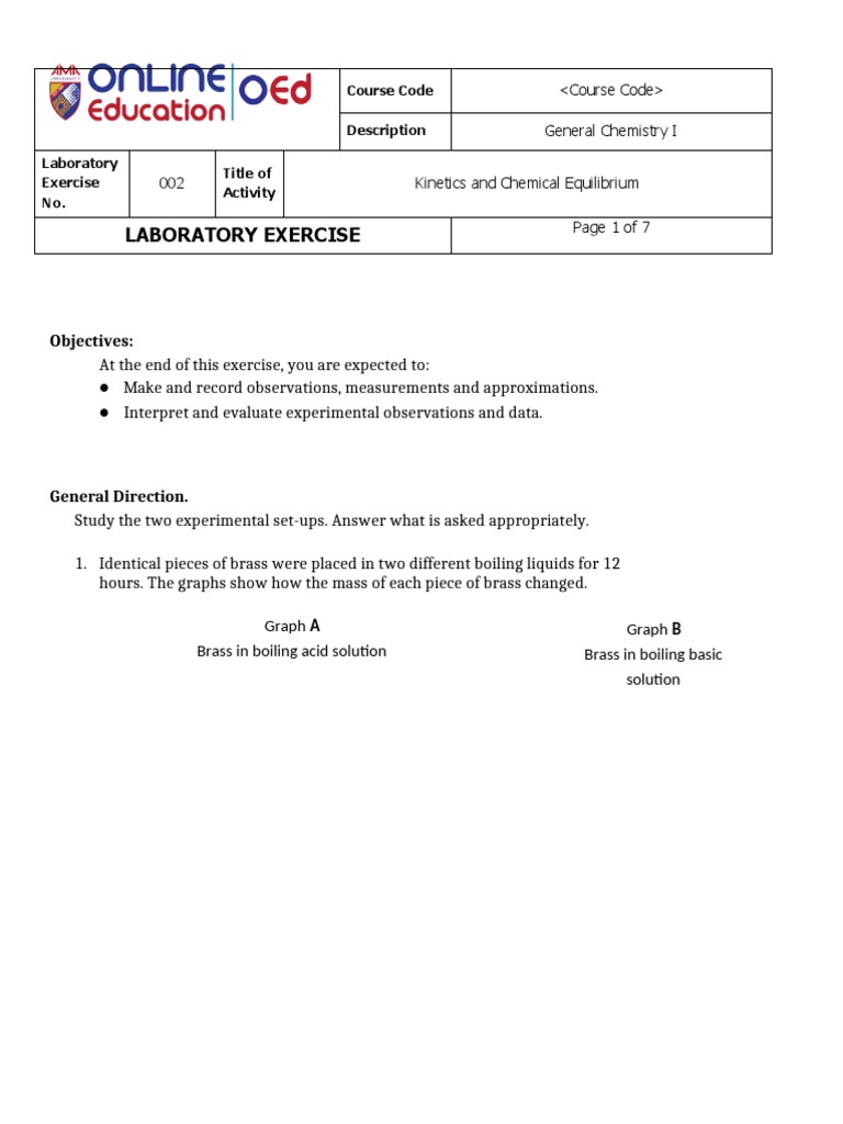Kinetics and Chemical Equilibrium Lab | PDF | Chemical Kinetics ...