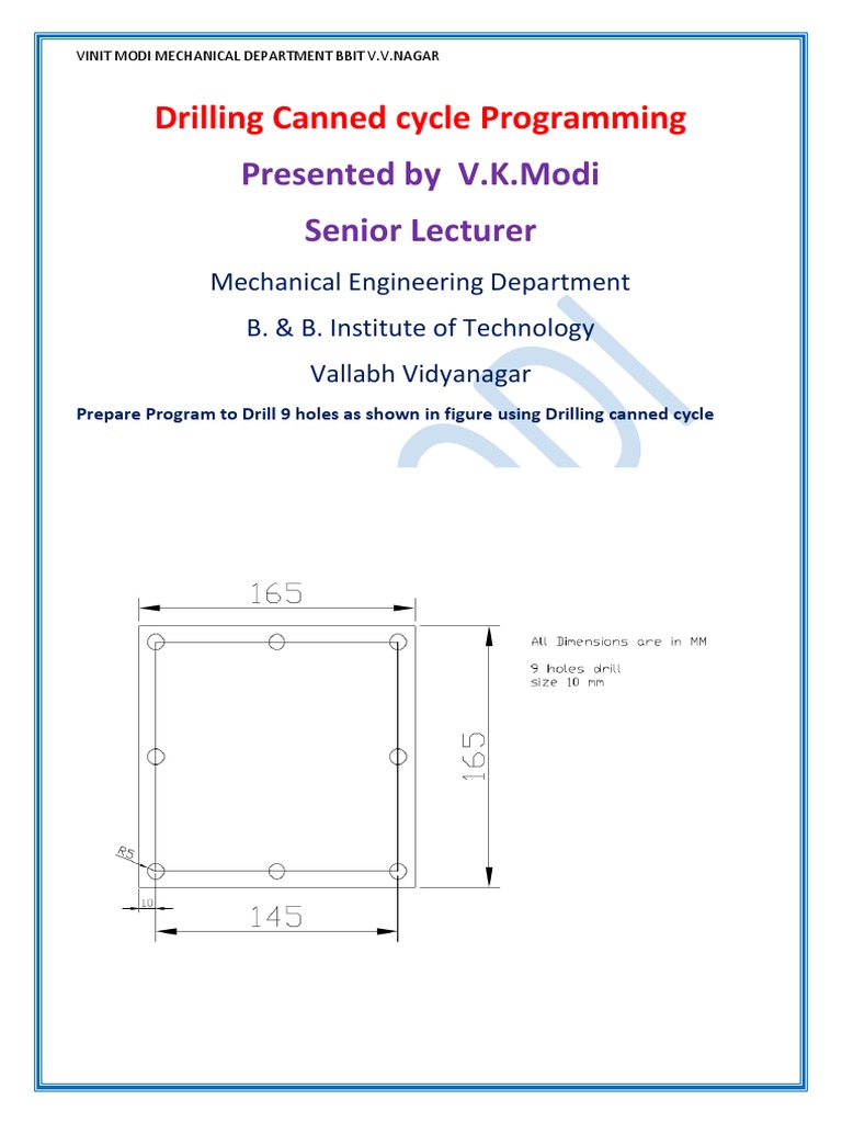CNC Drilling Canned Cycle Program Example V.K.Modi BBIT PDF