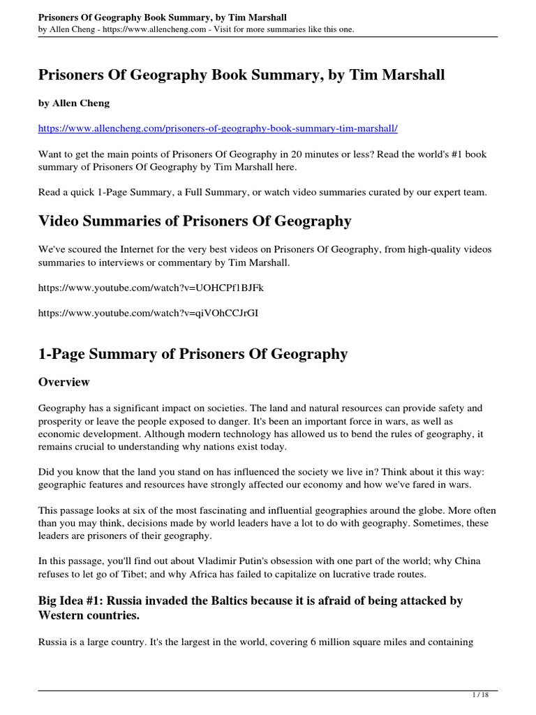 Prisoners of Geography Book Summary Tim Marshall PDF Russia World