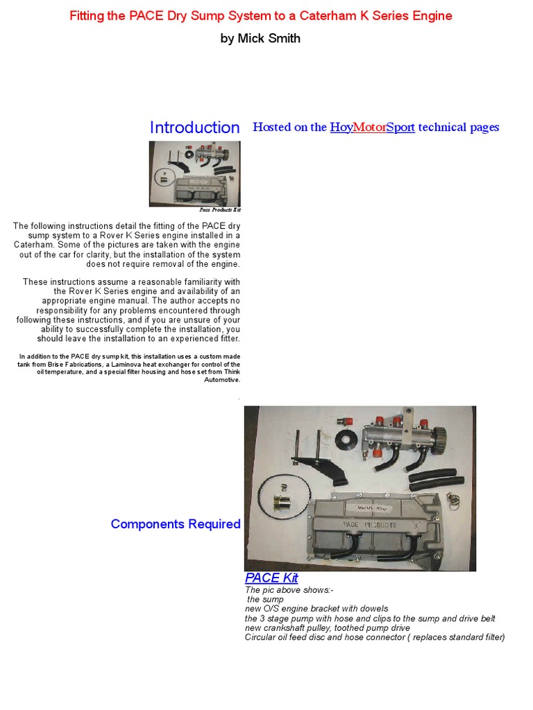Fitting The Pace Dry Sump System To A Caterham K Series Engine PDF Belt (Mechanical) Pump