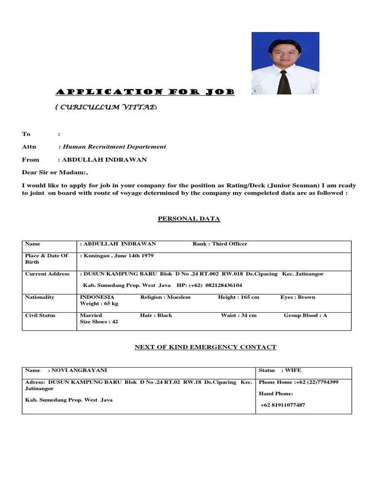 Job Application for Deck Officer Position | PDF | Ship Types | Merchant ...