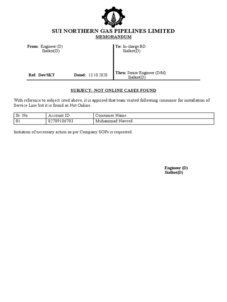 Report On Laying of Service Line Without Merit and Any Program Issued ...