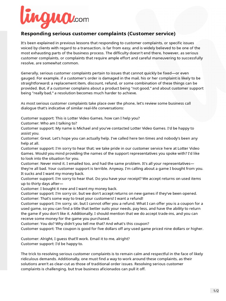 Customer Complaints II | PDF | Customer | Communication