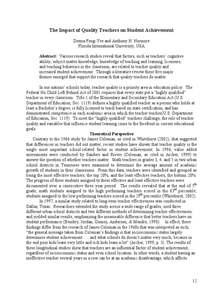 Quality Teachers and Student Success | PDF | Teachers | Teacher Education