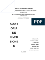 Informe Sobre Auditoria de Inversiones Fabiana Zapata C.I 28.231.303 Seccion Am4 Codigo 188569 Turno Sabatino