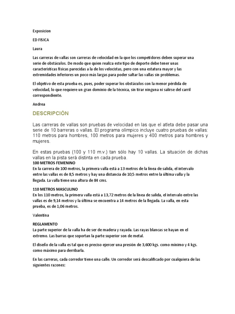 Carreras de Vallas en Atletismo | PDF | Deporte del atletismo | Deportes