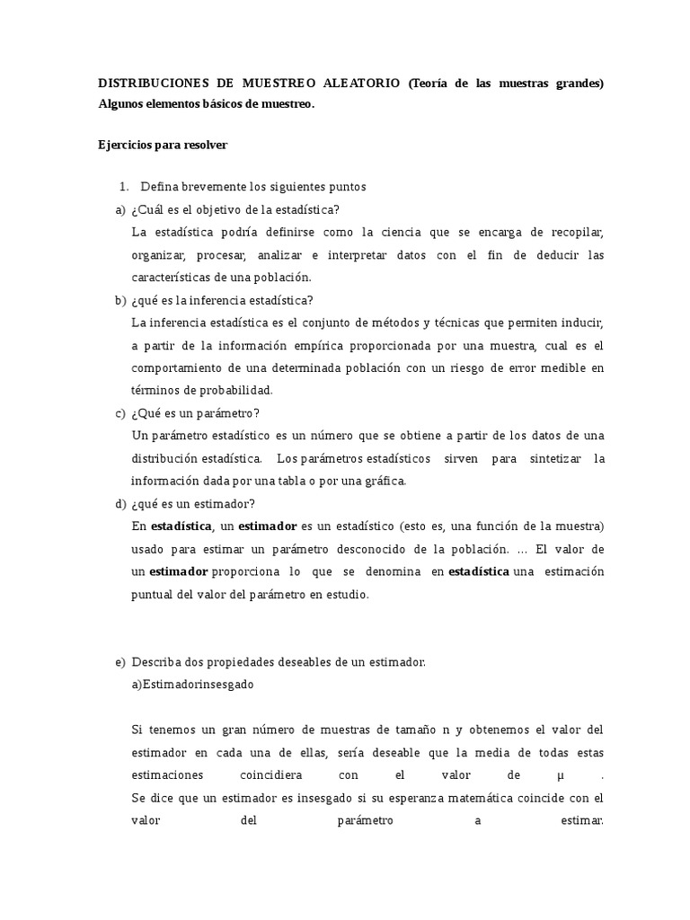Distribucion de Muestreo Aleatorio | PDF | Estimador | Muestreo ...