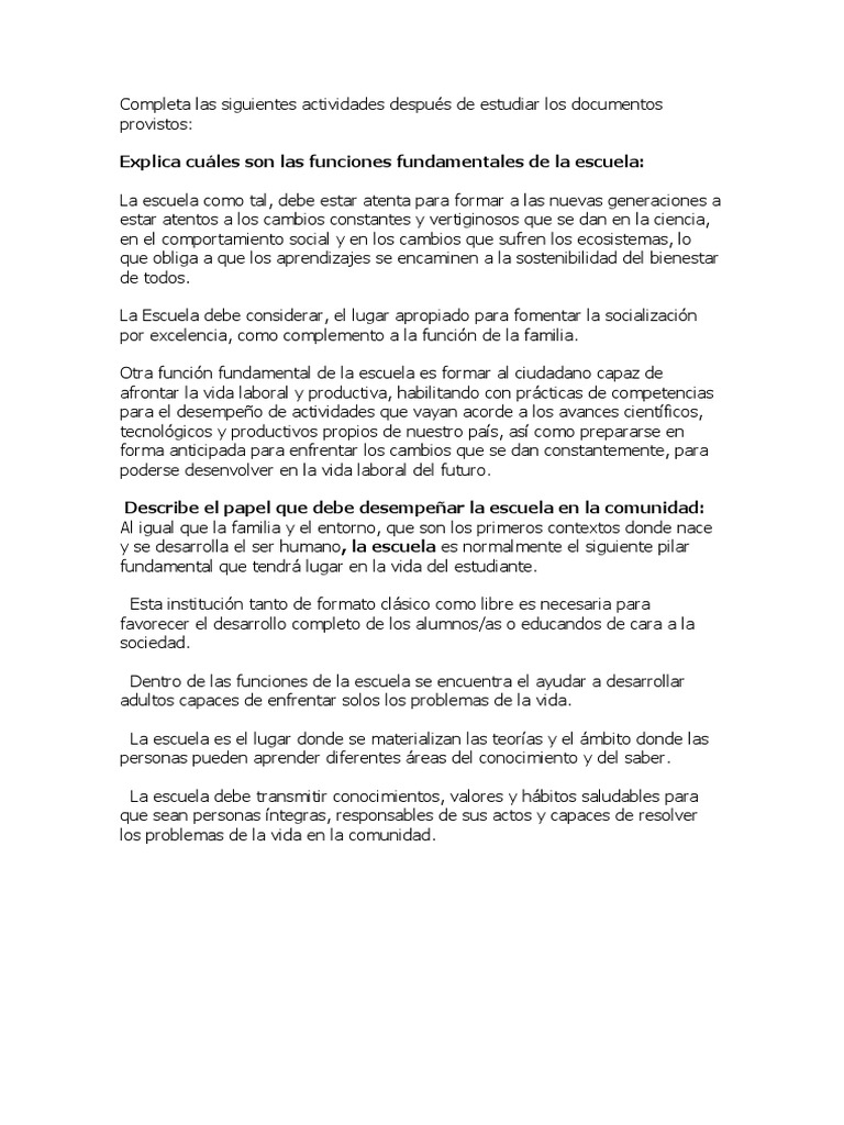 Funciones Clave de la Escuela en la Sociedad | PDF | Deportes ...