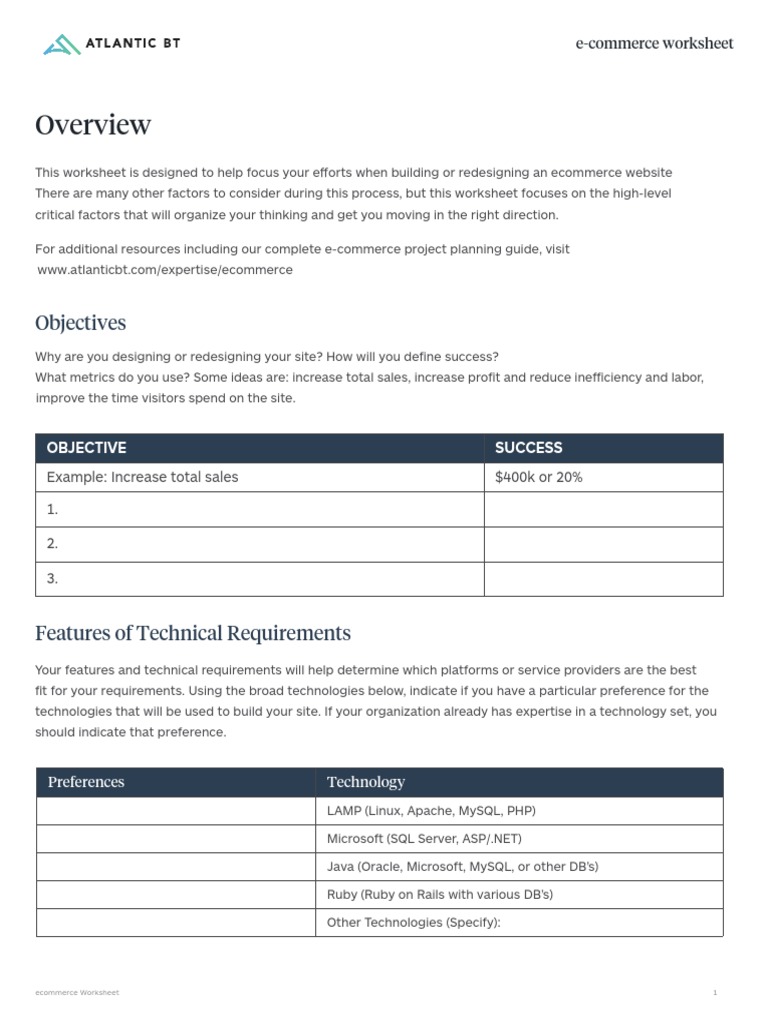 Ecommerce Worksheet | PDF | Point Of Sale | E Commerce
