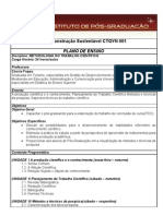 8 - Metodologia Do Trabalho Científico e Orientação de TCC - PLANO de ENSINO Metodologia Da Pesquisa