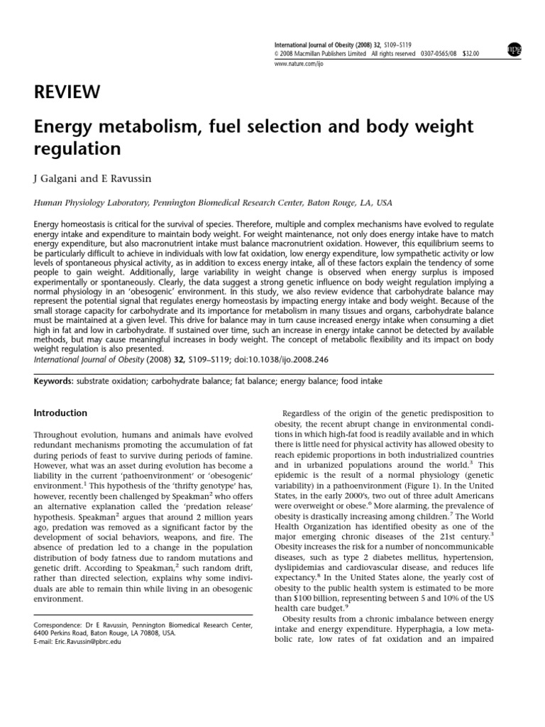 Review Energy Metabolism, Fuel Selection and Body Weight Regulation ...