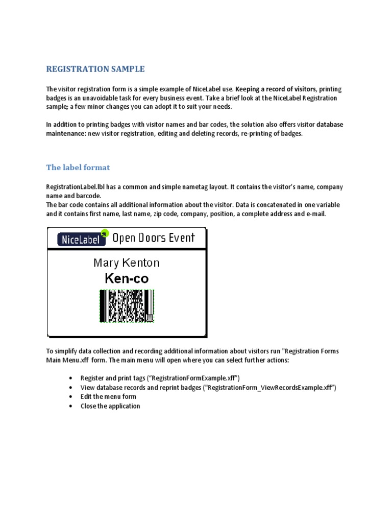 Registration Sample: The Label Format | PDF