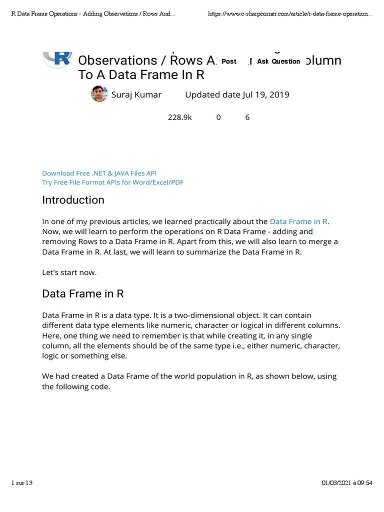 R Data Frame Operations Adding Observations Rows and Variable