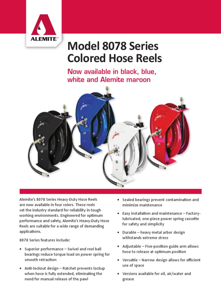 Model 8078 Series Colored Hose Reels: Now Available in Black, Blue, White  and Alemite Maroon, PDF, Bearing (Mechanical)