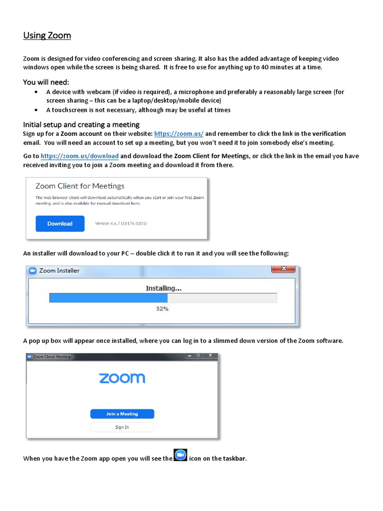 An Instructional Guide to Using Zoom for Video Conferencing and Screen