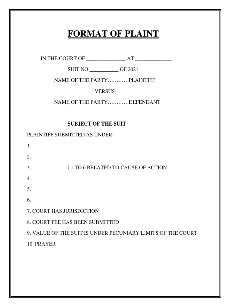 Format of Plaint PDF