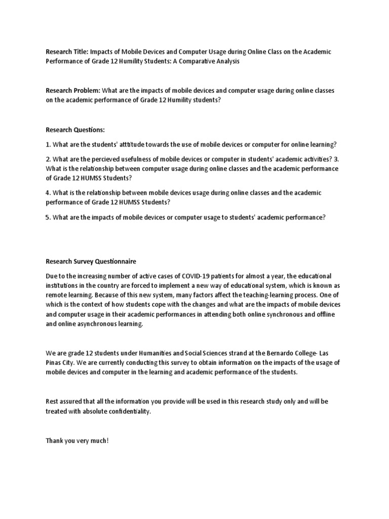 Mobile Device Impact on Grade 12 Learning | PDF | Educational ...