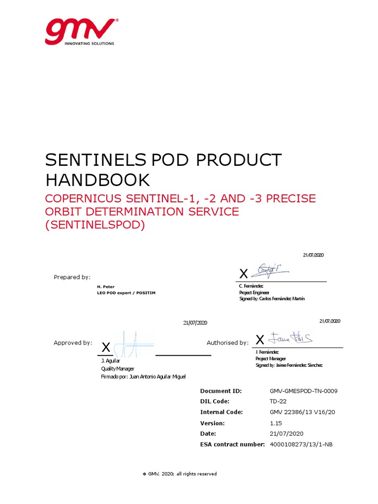 Sentinel POD Product Handbook | PDF | Earth | Global Positioning System
