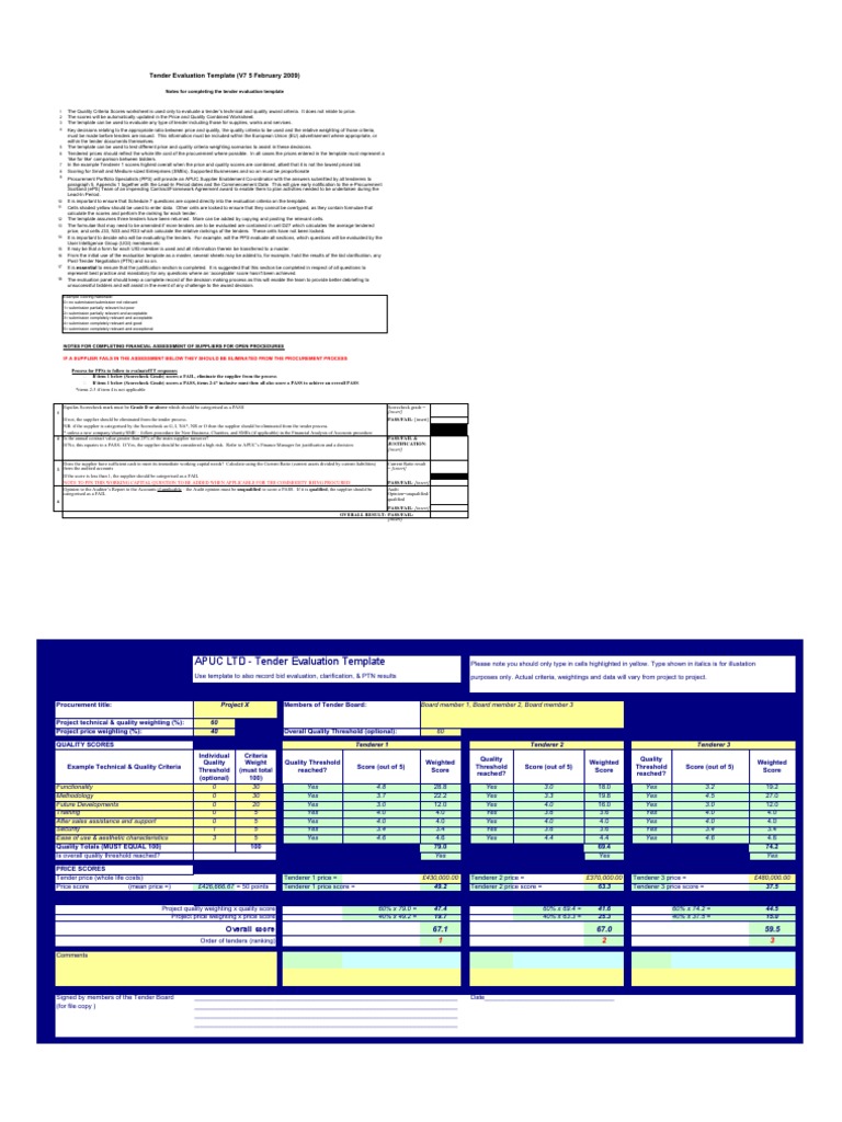 Downloadable Tender Evaluation Template | PDF | Auditor's Report ...