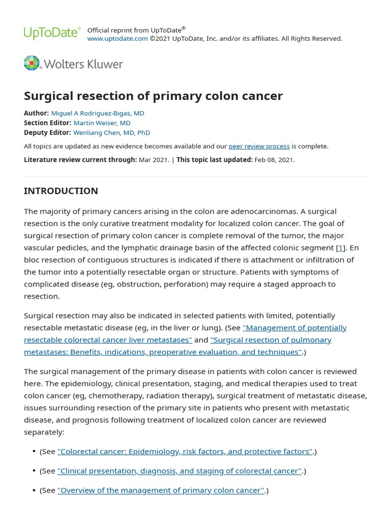 Surgical Resection of Primary Colon Cancer | PDF | Colorectal Cancer ...