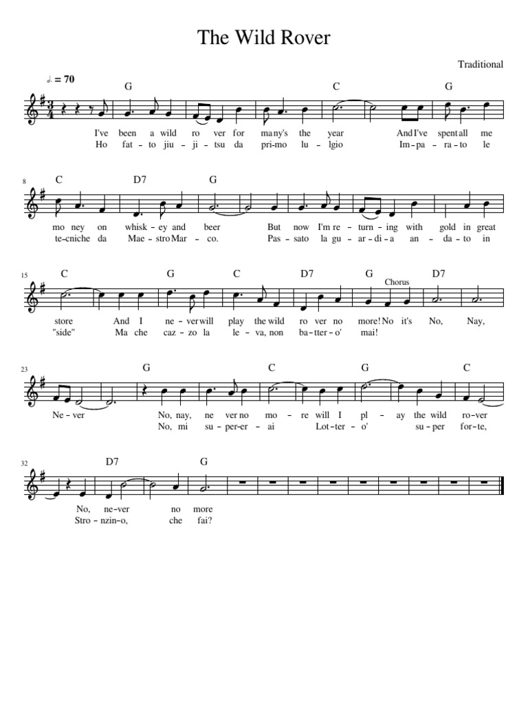 The Wild Rover: Chords and Lyrics | PDF