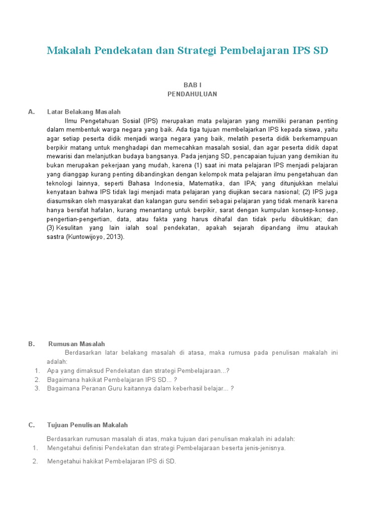Makalah Pendekatan Dan Strategi Pembelajaran Ips Sd Pdf