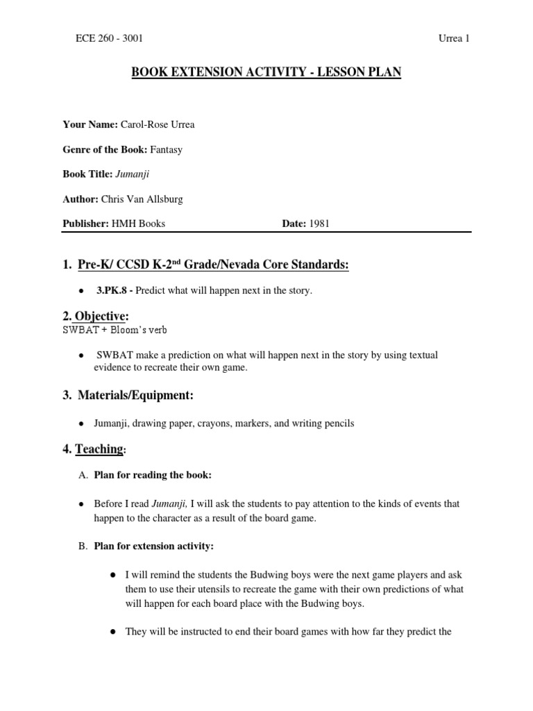 Book Extension Activity Lesson Plan PDF