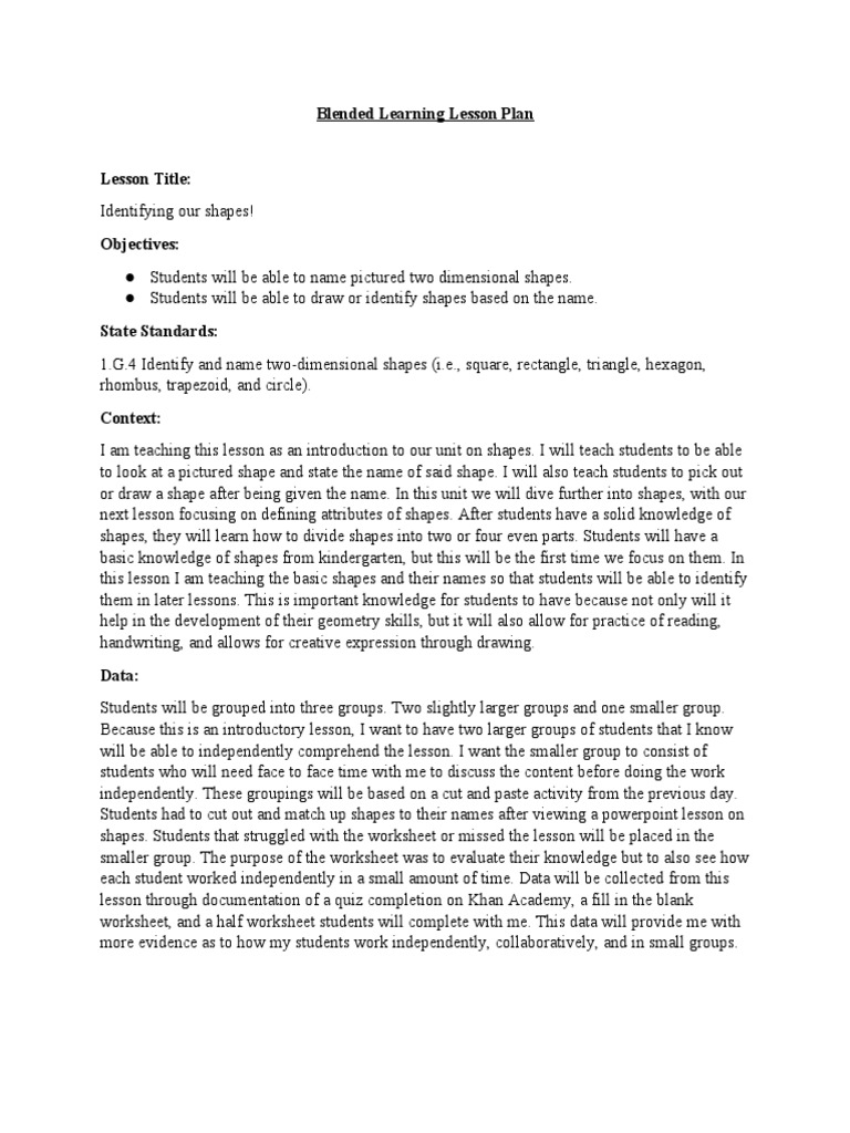 Blended Learning Lesson Plan | PDF | Worksheet | Classroom