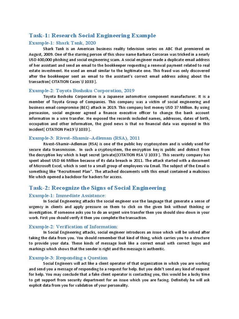 Task-1: Research Social Engineering Example | PDF | Social Engineering ...