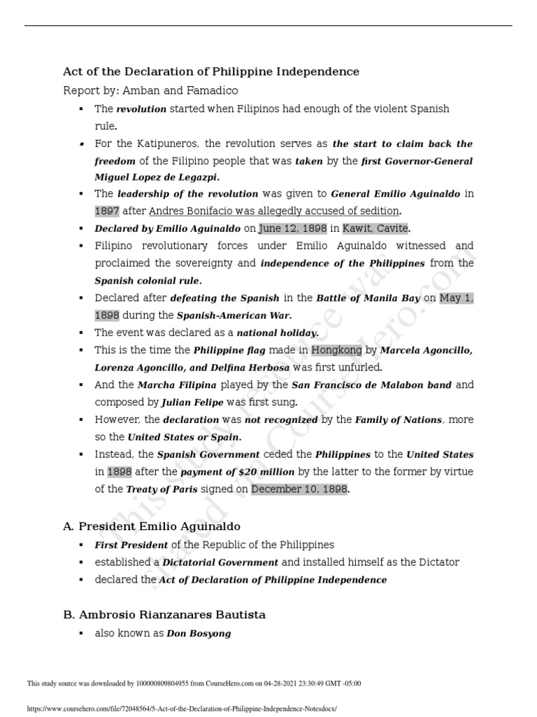 Philippine Independence Declaration Act | PDF | Spanish East Indies ...