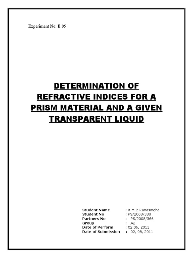 Refractive Indices of Prism and Liquid | PDF | Refractive Index ...
