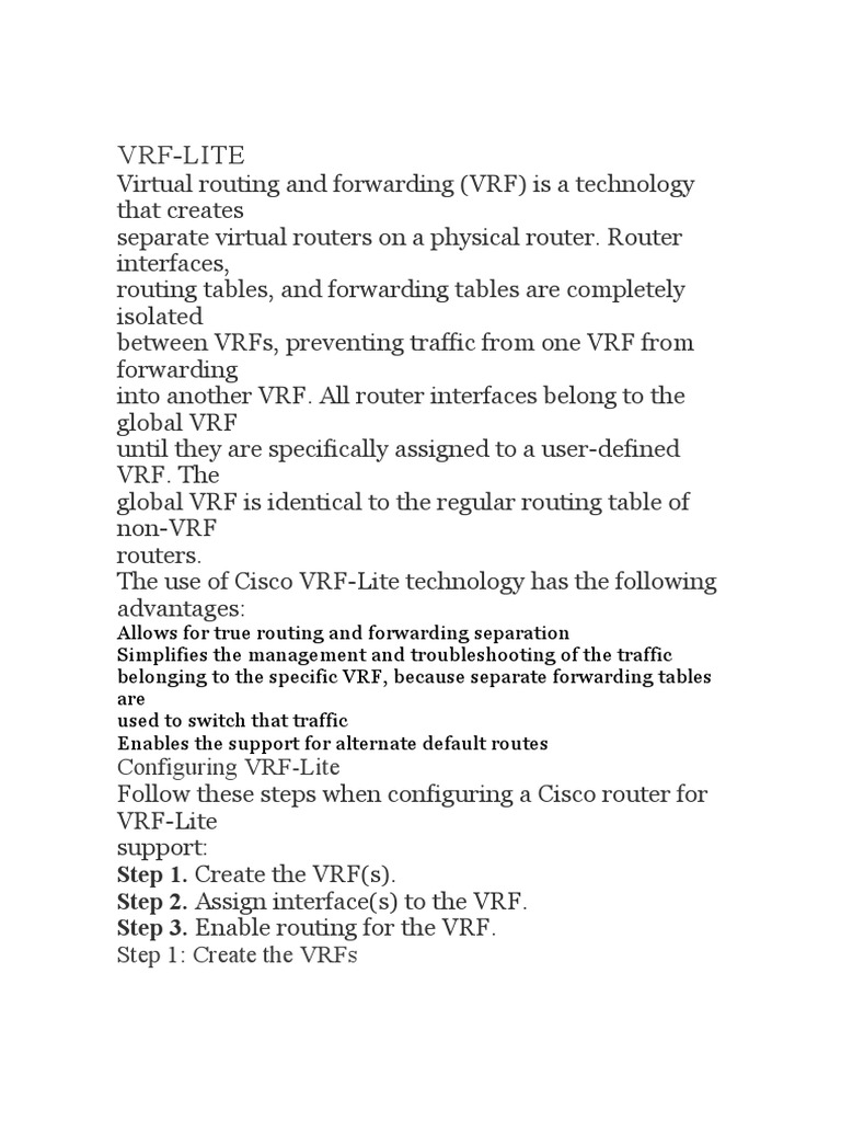 Configuring Cisco VRF-Lite | PDF | Router (Computing) | I Pv6